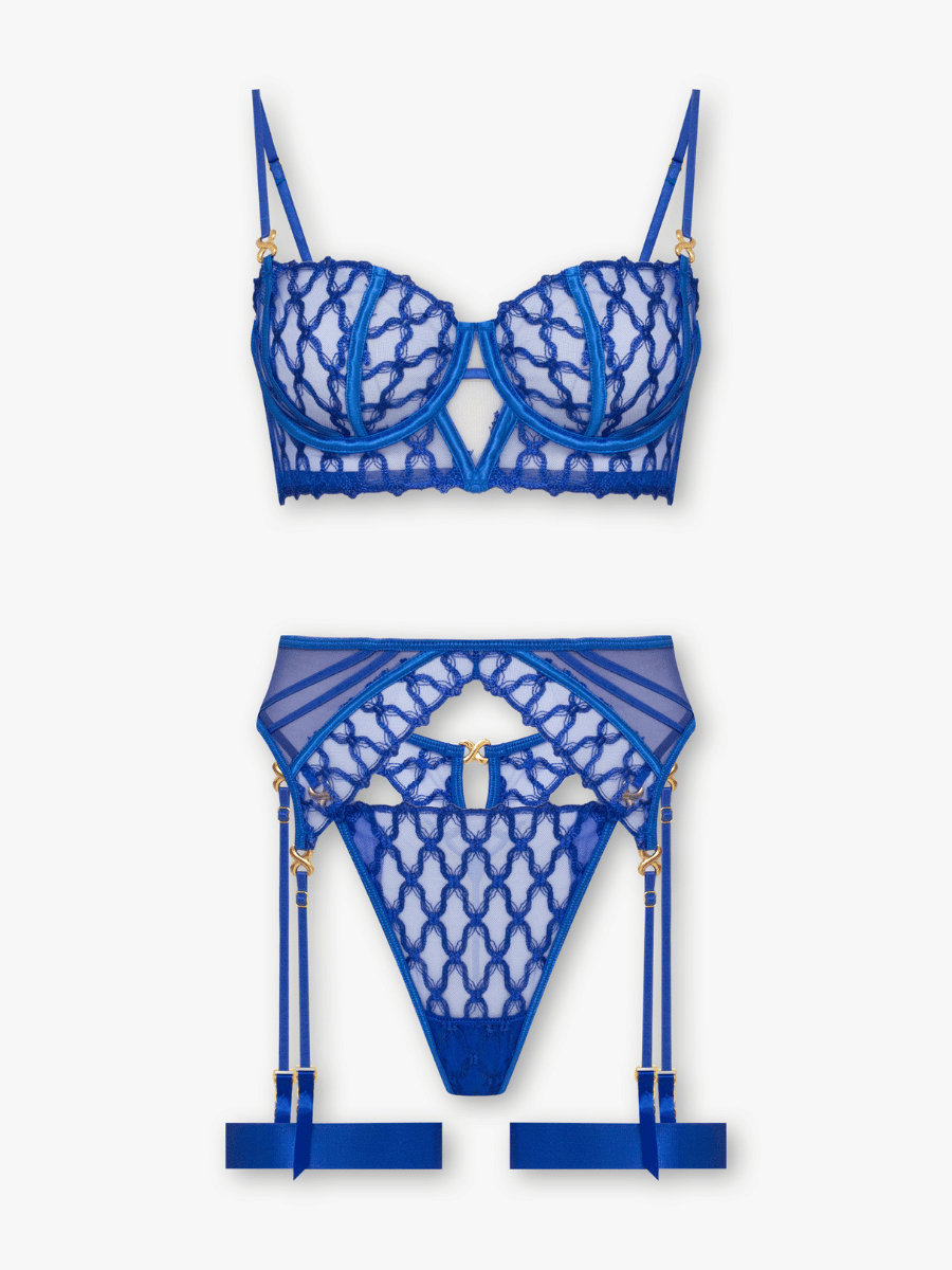 Ceryn ensemble de lingerie bleu roi brodé