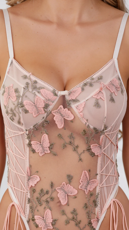Selene body en résille brodée de papillons