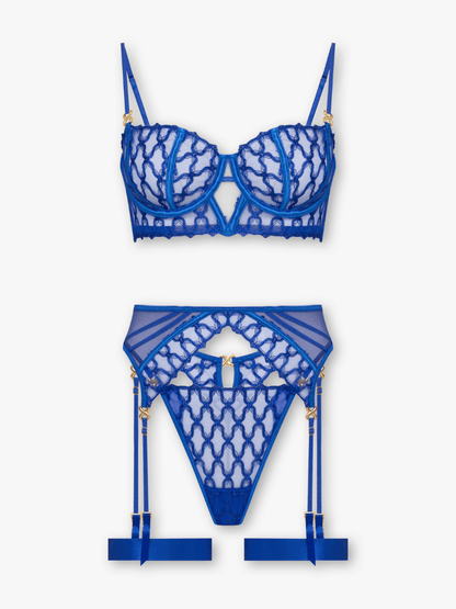 Ceryn ensemble de lingerie bleu roi brodé