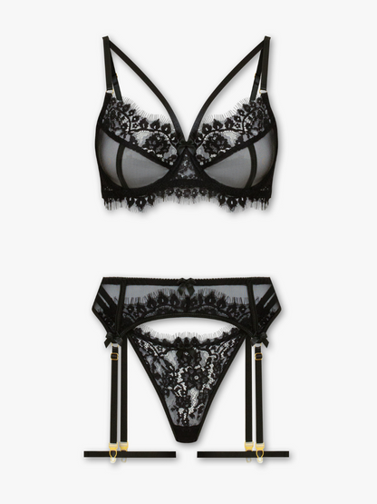 Lara ensemble 3 pièces en dentelle avec porte-jarretelles