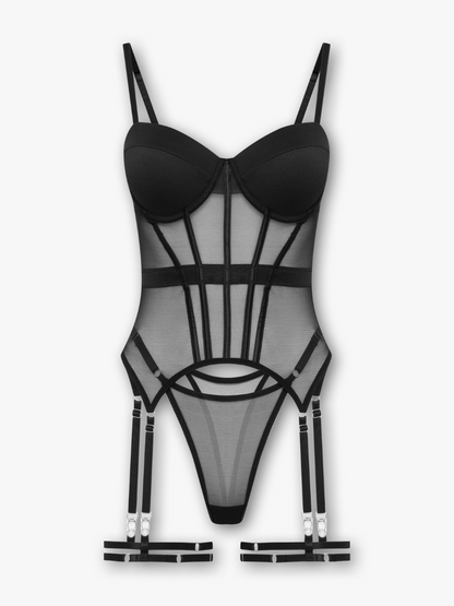 Yara ensemble 2 pièces corset en résille